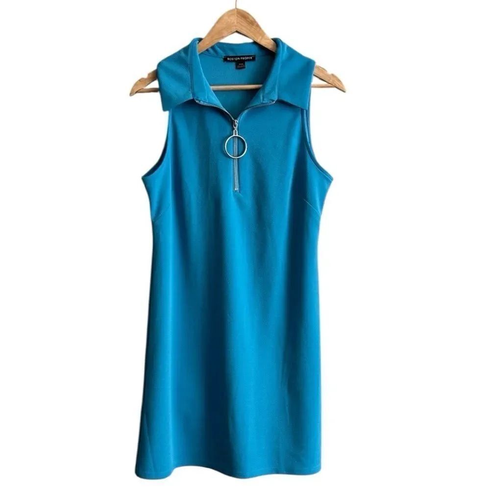 Boston Proper Turquoise Sleeveless Zippered Dress
